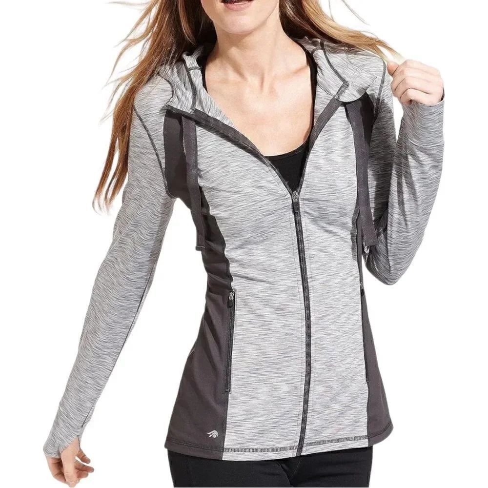 Ideology Women’s Active Space Dye Hooded Jacket in the Size Small in Gray Color